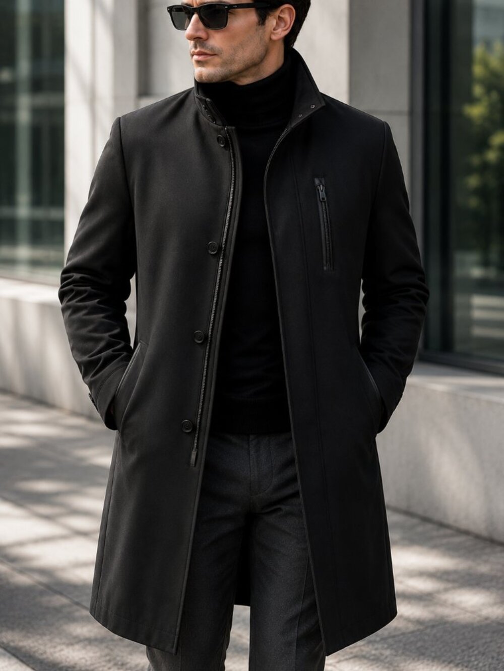 John Varvatos Black Virgin Wool Italian Coat - Men’s US 42 / EU 52